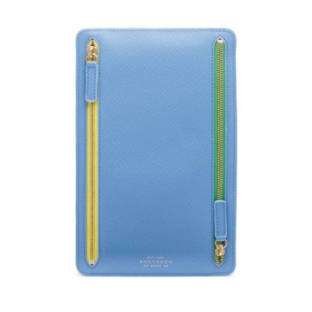 Étui à devises à fermeture éclair Panama Bleu du Nil - Smythson