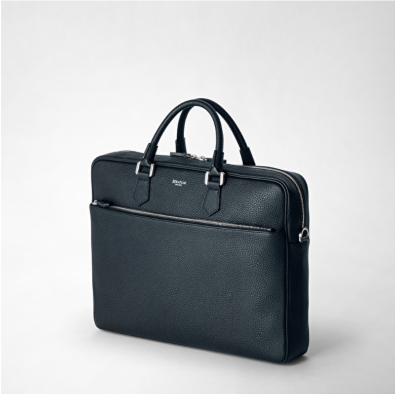 Slim Briefcase Cuir Cachemire Bleu - Serapian