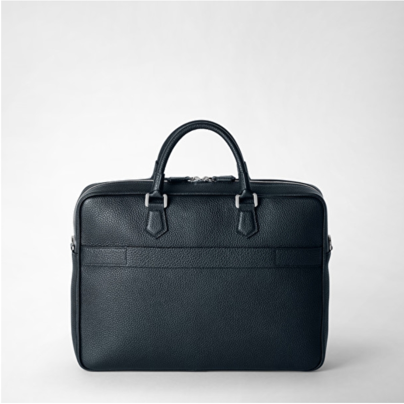 Slim Briefcase Cuir Cachemire Bleu - Serapian