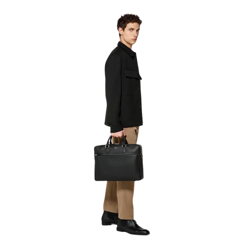 Attaché-case Slim en Cuir Cachemire Noir - Serapian