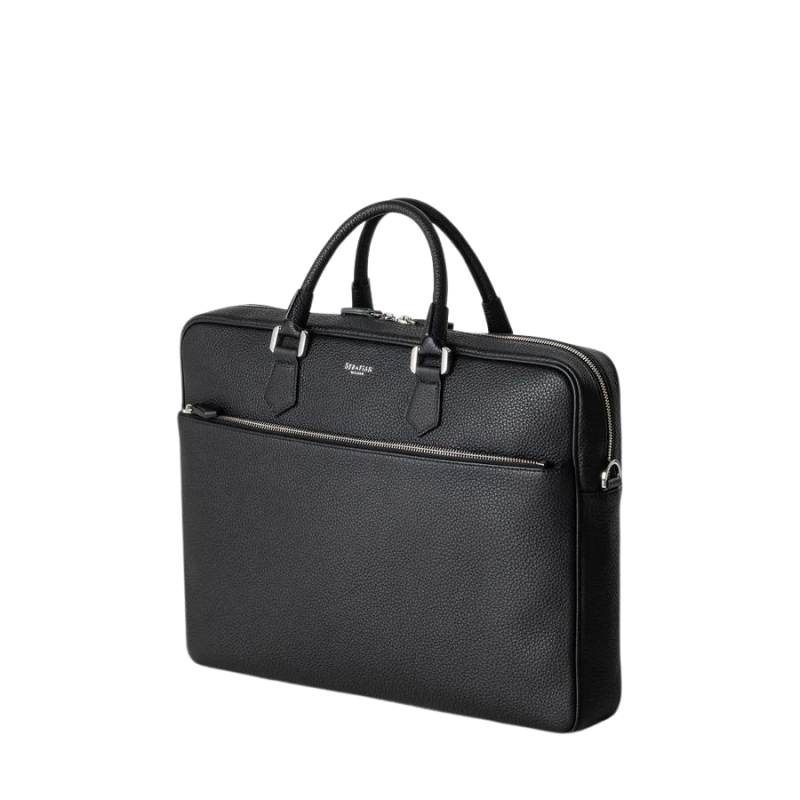 Attaché-case Slim en Cuir Cachemire Noir - Serapian