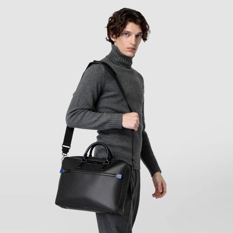 Attaché-Case Slim Stepan Noir et Bleu Hiver - Serapian