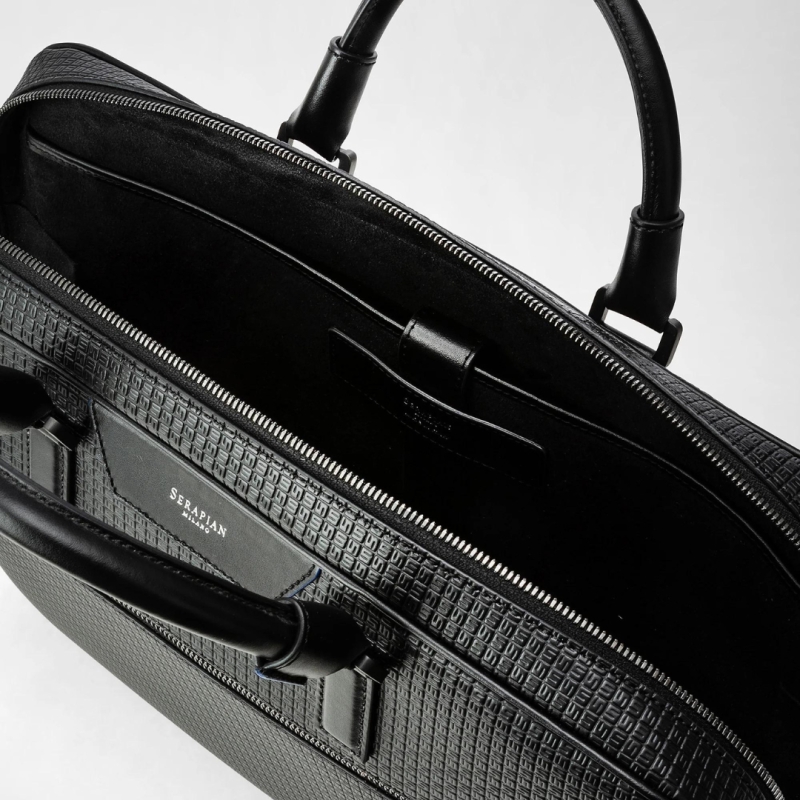 Attaché-Case Slim Stepan Noir et Bleu Hiver - Serapian