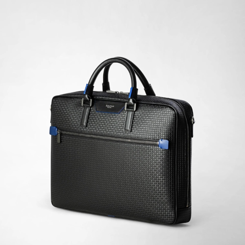 Attaché-Case Slim Stepan Noir et Bleu Hiver - Serapian