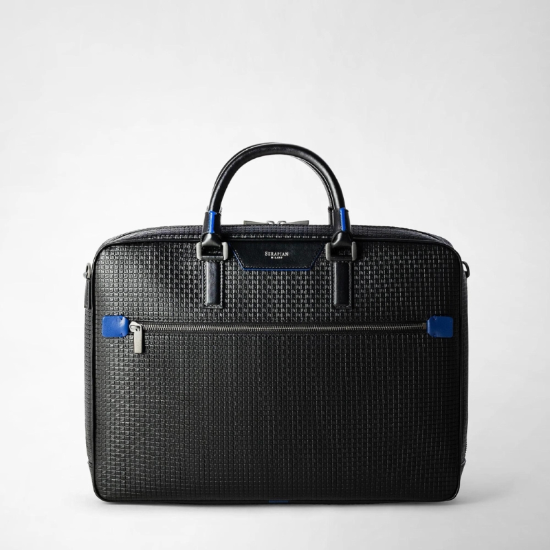 Attaché-Case Slim Stepan Noir et Bleu Hiver - Serapian